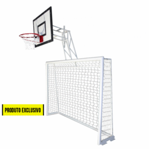 Tabela de Basquete 1,10X0,80 Conjugada com Trave de Futsal 2,50X2,00X0,60 Modelo Articulável