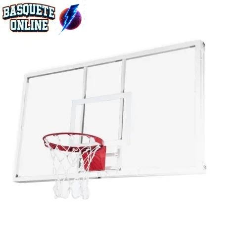 Tabela de Basquete Vidro Temperado BALL 1,80X1,20 Com Aro Retrátil e Rede (Unidade)